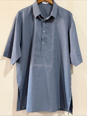 Wall Street Men’s Short Sleeve Pleated Dress Shirt Blue Gray XX-Large